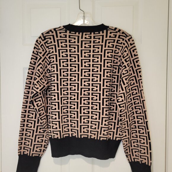 Geometric Design SWEATER Blk&Tan SZ M - Picture 7 of 8